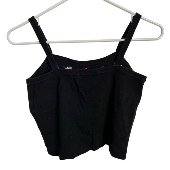 Vtg Y2K Juniors Embroidered Daisy Cotton Cropped Tank L Black Retro Daisycore - Picture 4 of 6